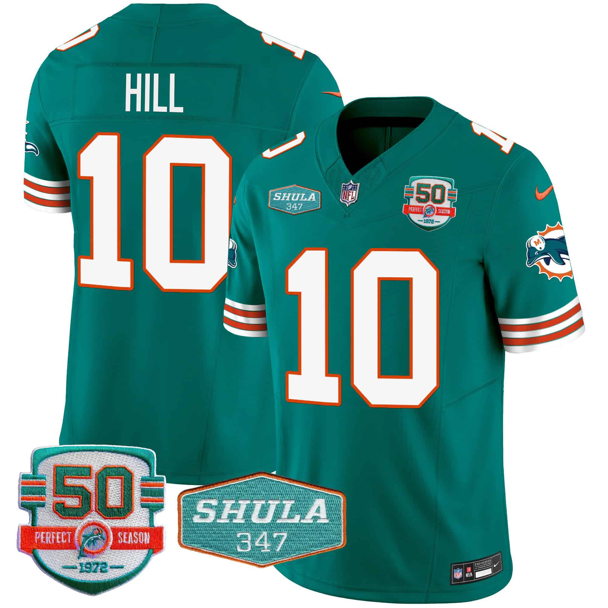Men Miami Dolphins 10 Hill Green 2024 Nike Throwback Shula 347 Patch Vapor NFL Jersey style 1